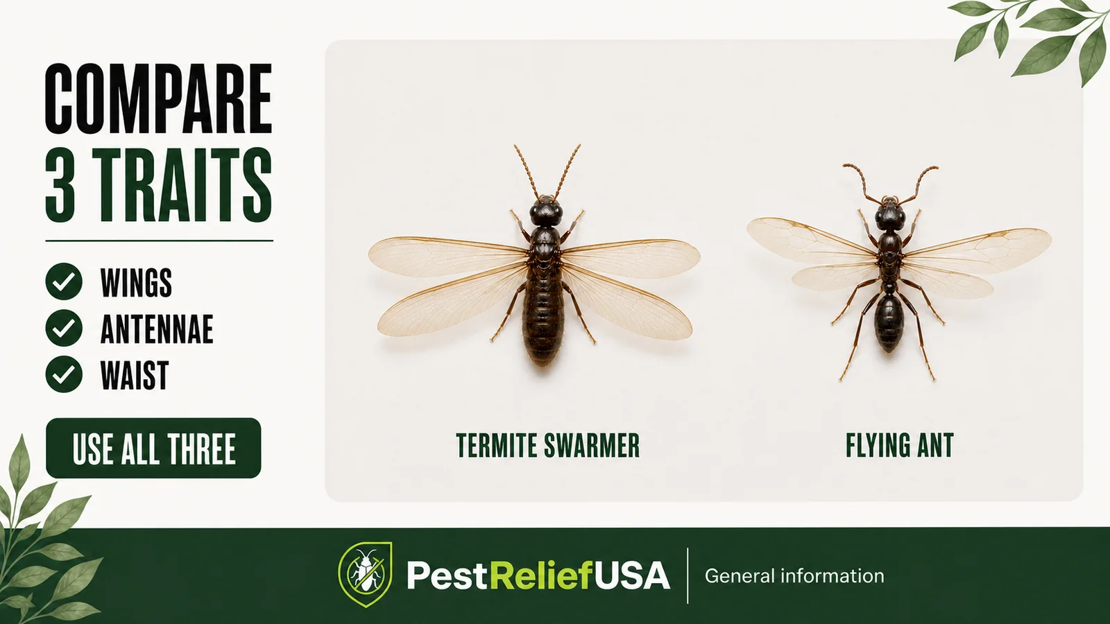 Termites vs flying ants: compare wings, antennae and waist in a branded educational illustration