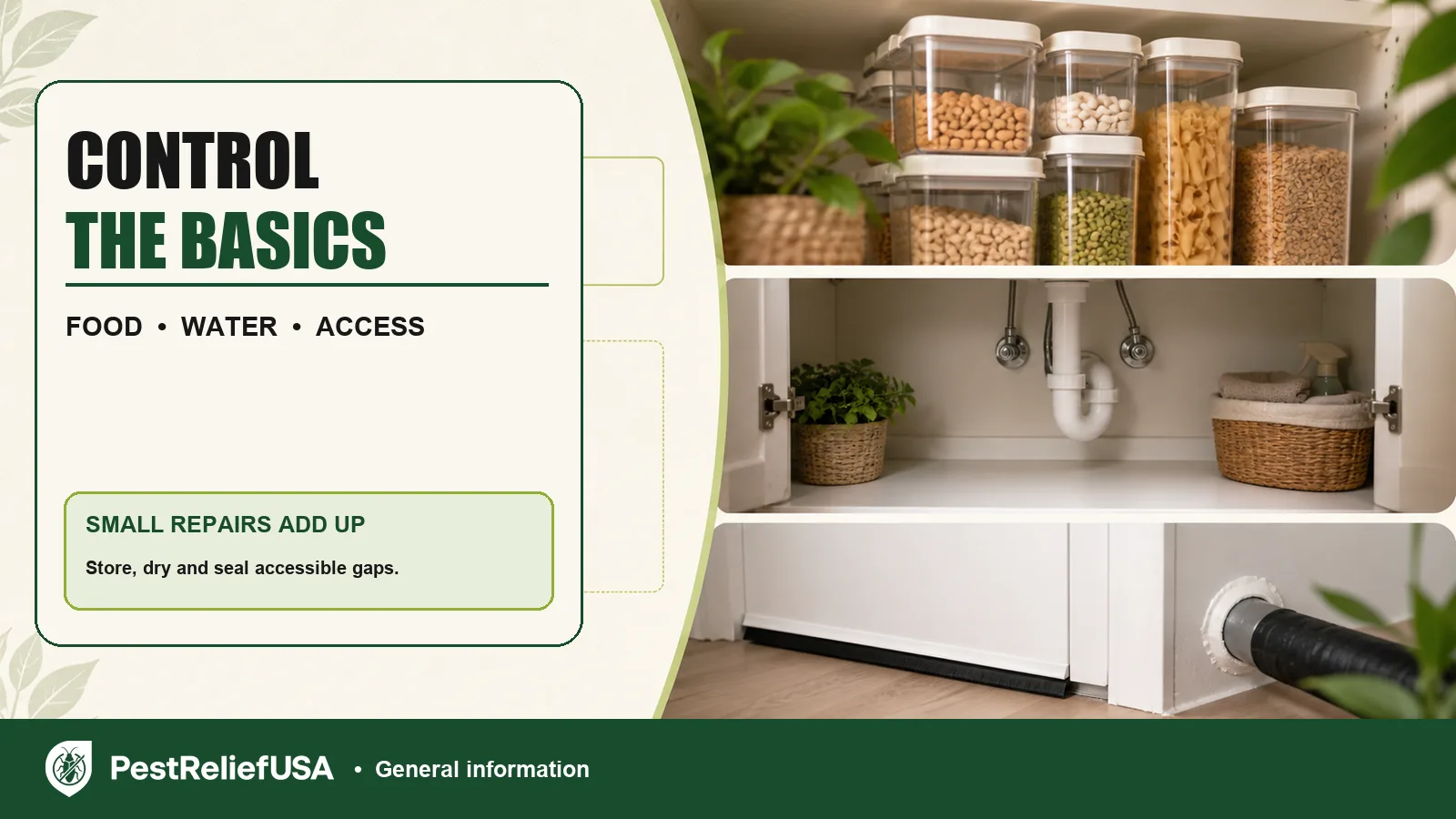 Sealed pantry food, a dry sink cabinet and an accessible utility gap