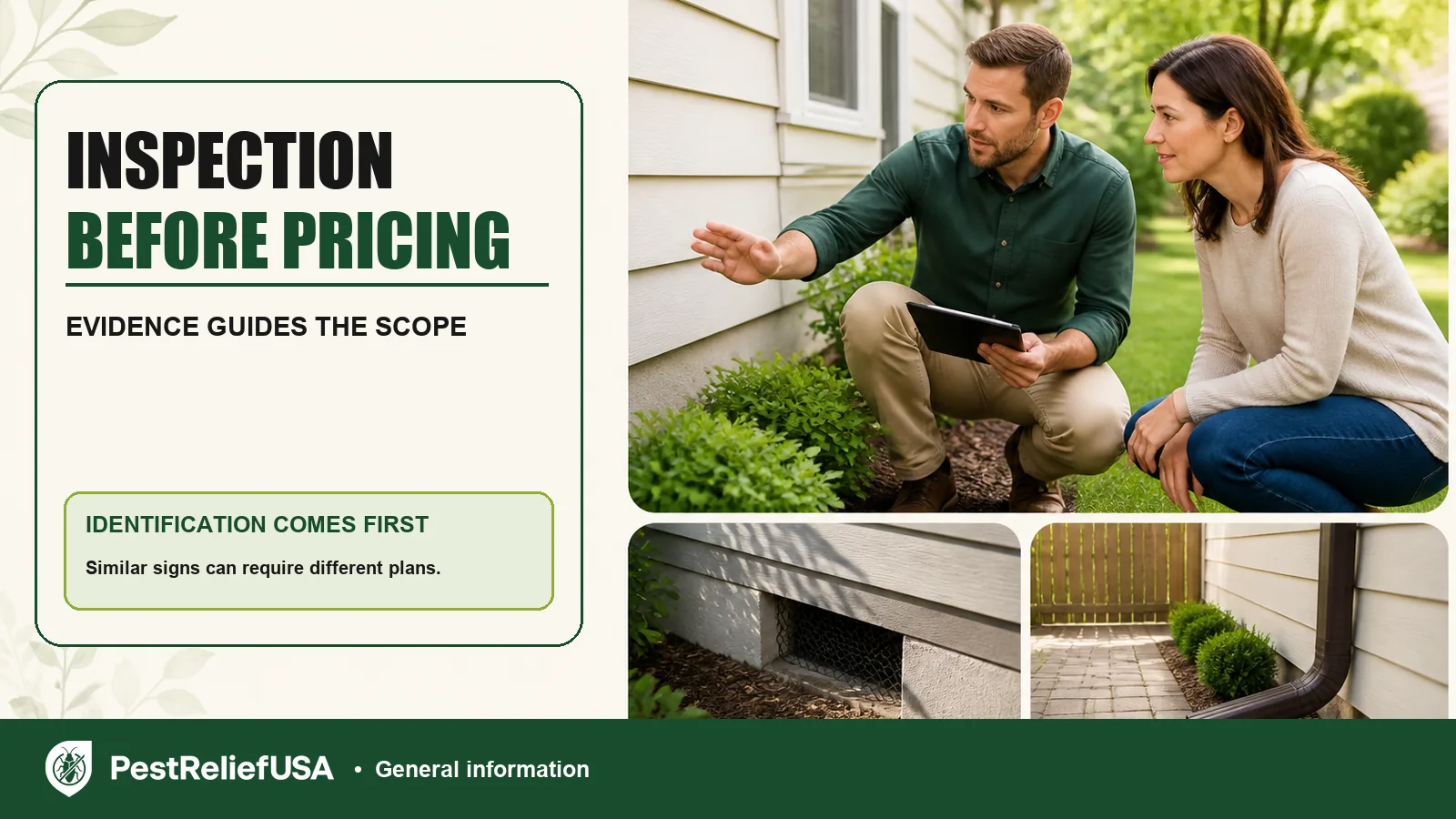 Independent provider discussing exterior inspection context with a homeowner