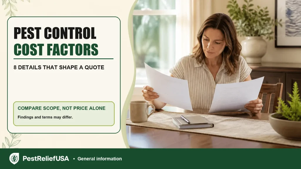 Homeowner comparing written pest control proposals and service scope